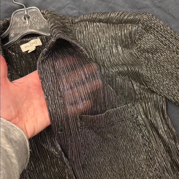 Metallic Semi Sheer Button-Up Blouse - Picture 2 of 4
